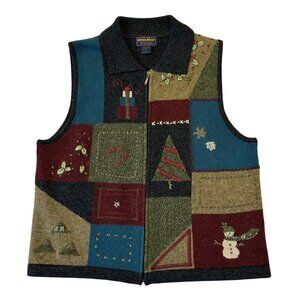 Woolrich Womens 100% L Lambswool Christmas Winter Holiday Vest Embroidered Patch